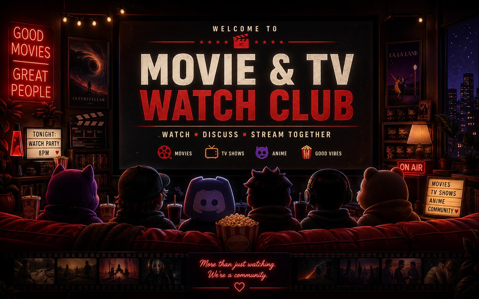 Discovery splash banner for Movie and TV Watch Club Discord server