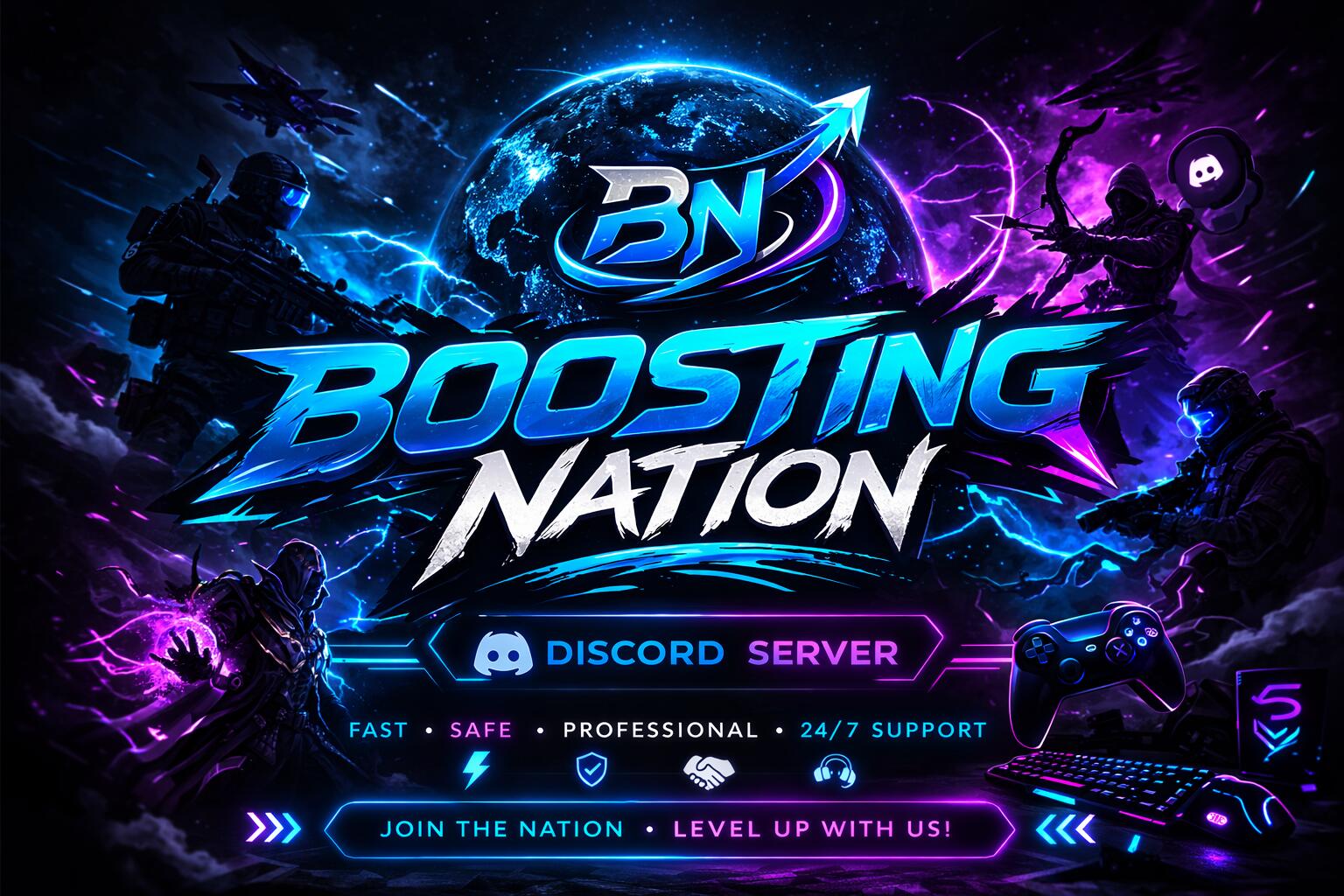 Discovery splash banner for Boosting Nation | BO7 Warzone Boosting | Rank Boost | Champion Quest | Nuke Unlock | Prestige Discord server