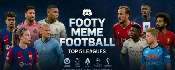 Discovery splash banner for Footy Meme Football (Soccer) Discord server