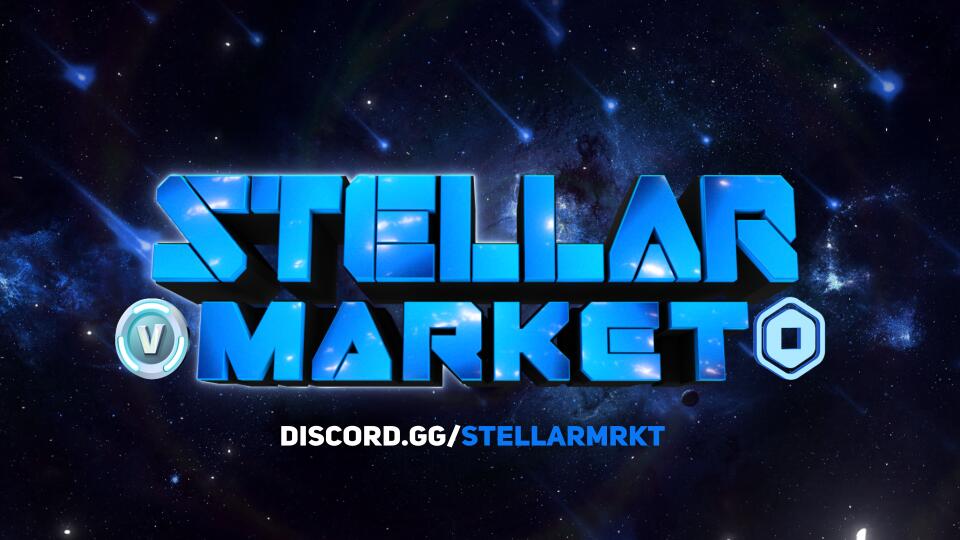 Discovery splash banner for Stellar Market #1 Cheap VBucks Fortnite Accounts Roblox Accounts RBX Robux Valorant Points VP Discord server