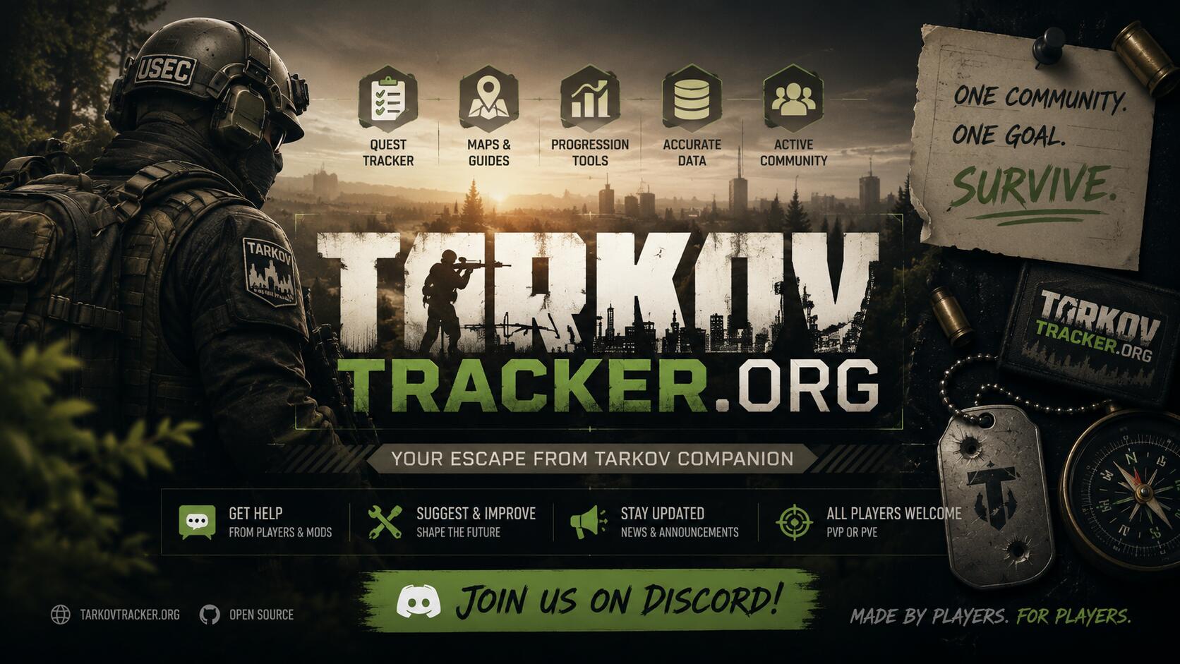 Discovery splash banner for TarkovTracker.org Discord server