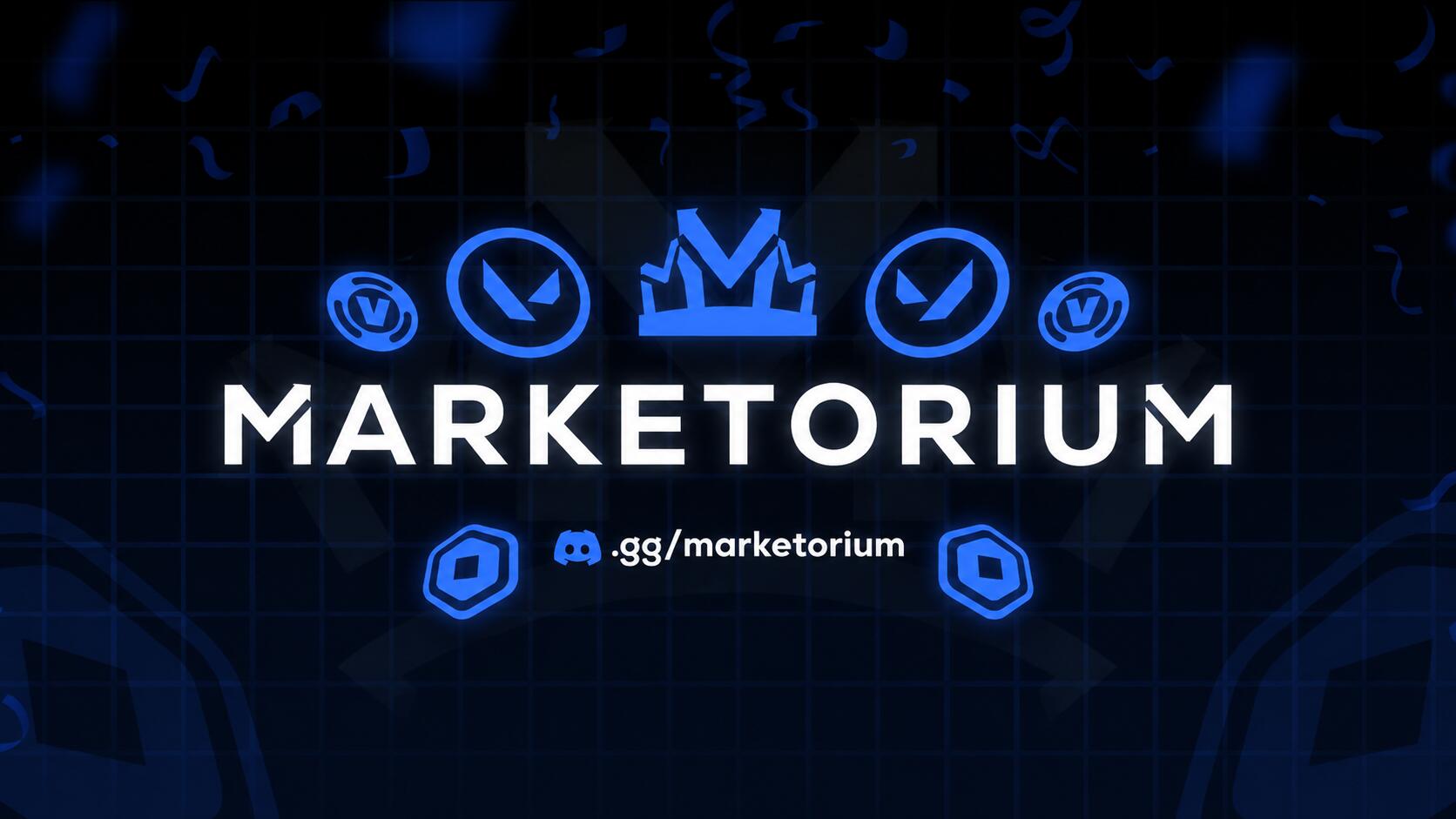Discovery splash banner for Marketorium™ | Cheap Robux, Cheap V-Bucks, Cheap Valorant Points, Cheap R6 Credits Discord server