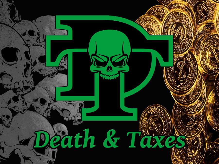 Discovery splash banner for Death & Taxes Discord server