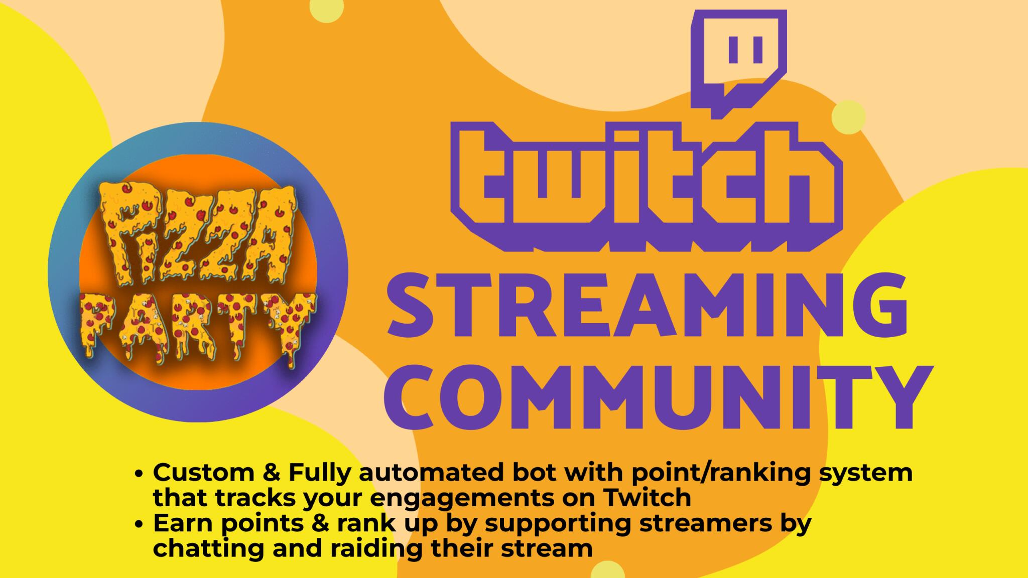 Discovery splash banner for Pizza Party (Twitch Streaming Community) Discord server