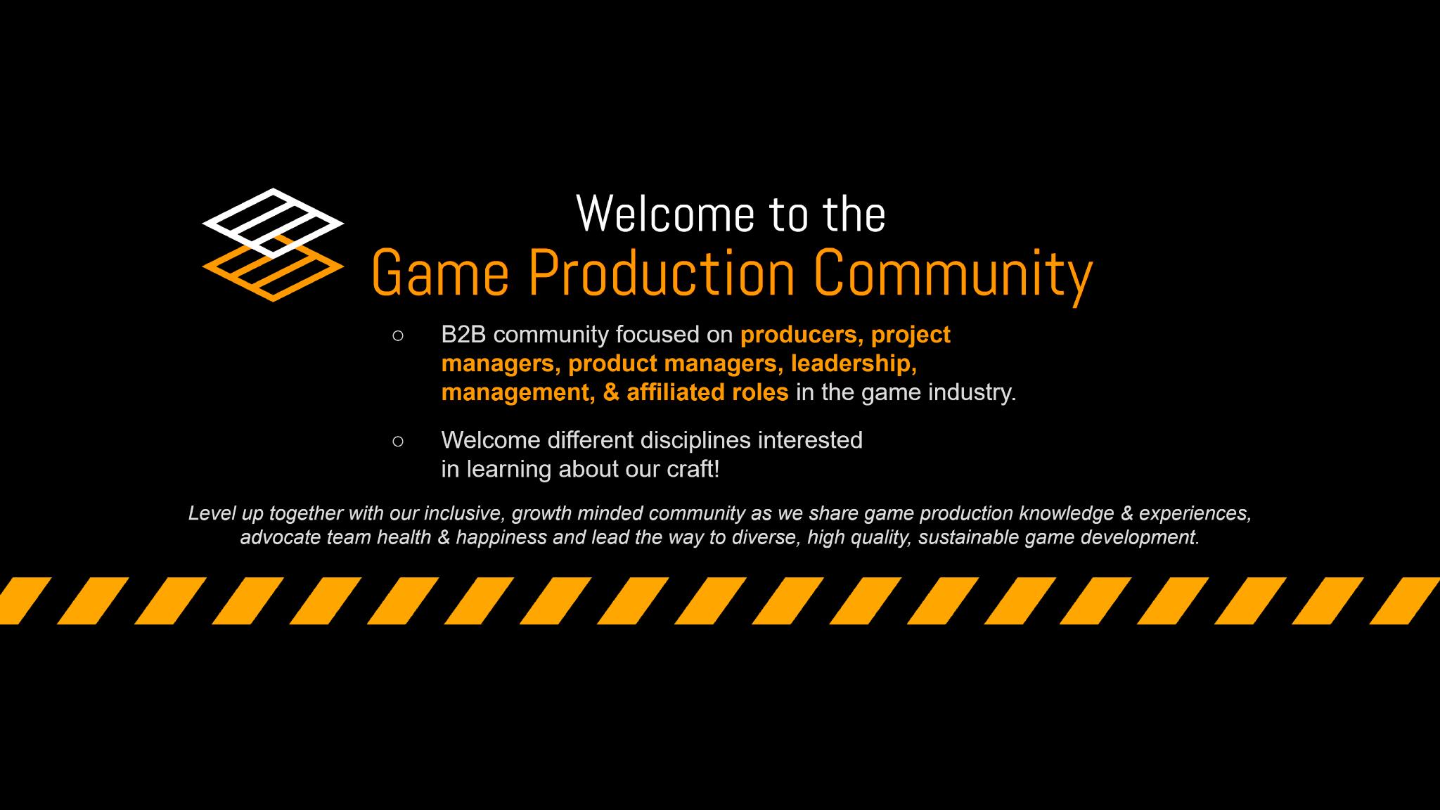 Discovery splash banner for Game Production Community Discord server