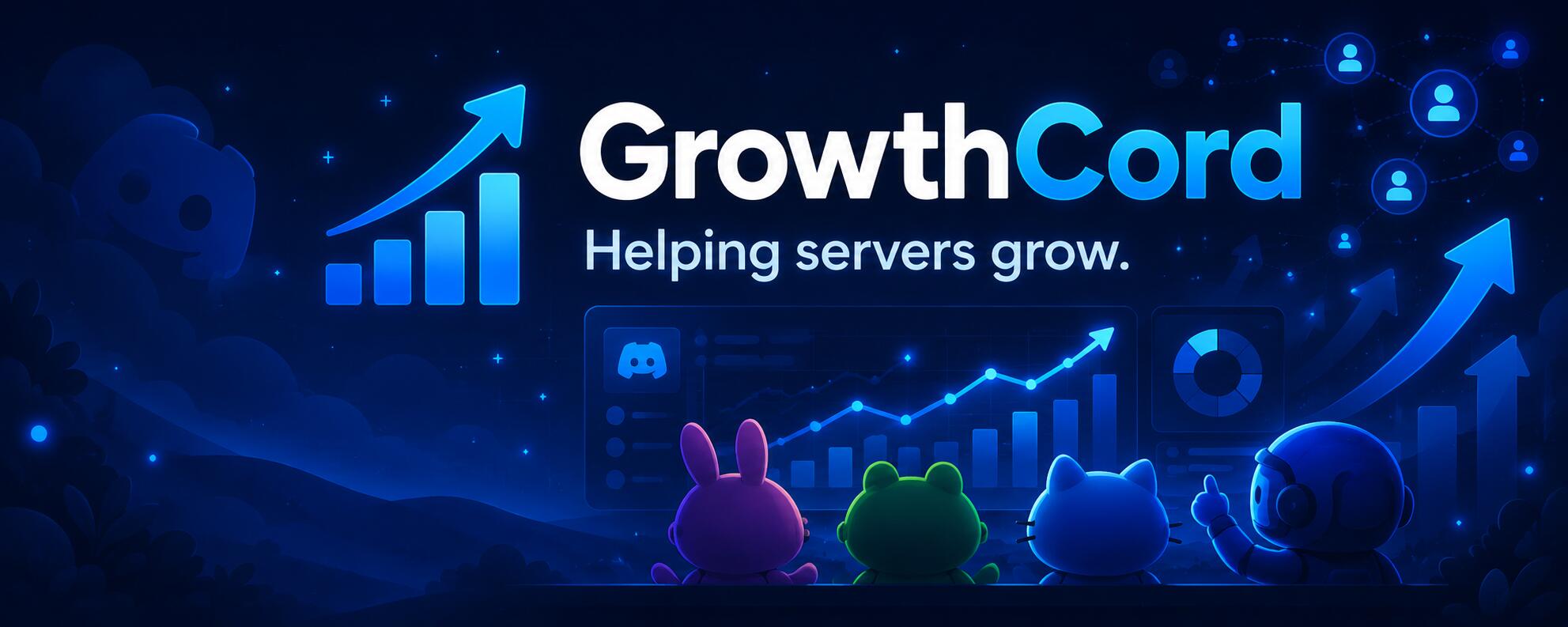 Discovery splash banner for Growthcord | Advertise | Grow | Learn | Promos | Promotions | Advertising Discord server